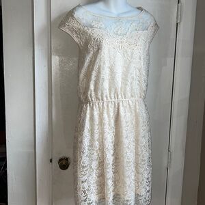 MOLLY BRACKEN Off White Lace Knee Length Dress-L NWT